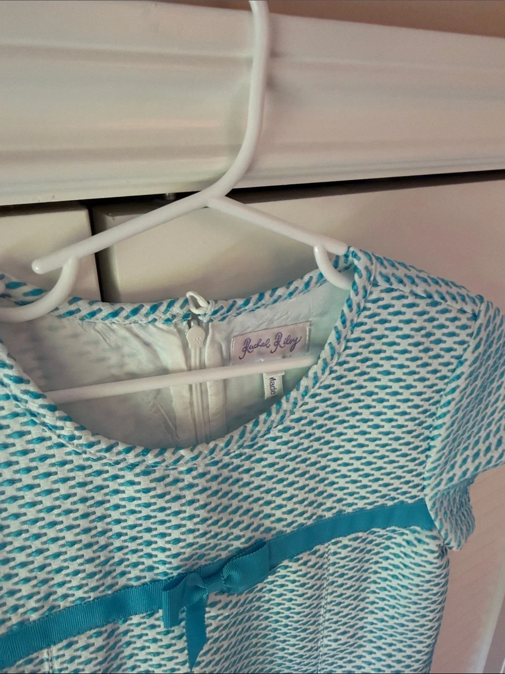Rachel Riley Aqua Bow Kids Party Dress  - Short Sleeve